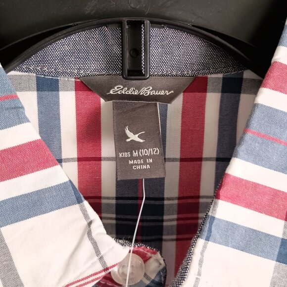 Eddie Bauer Boys Plaid Button Front Shirt M Salsa Red Cotton NWT New - Picture 5 of 5